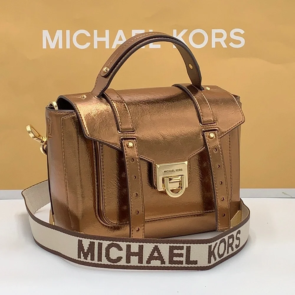 MICHAEL KORS  Manhattan Medium Top Hand  School Patent Satchel MOCHA COLOR
